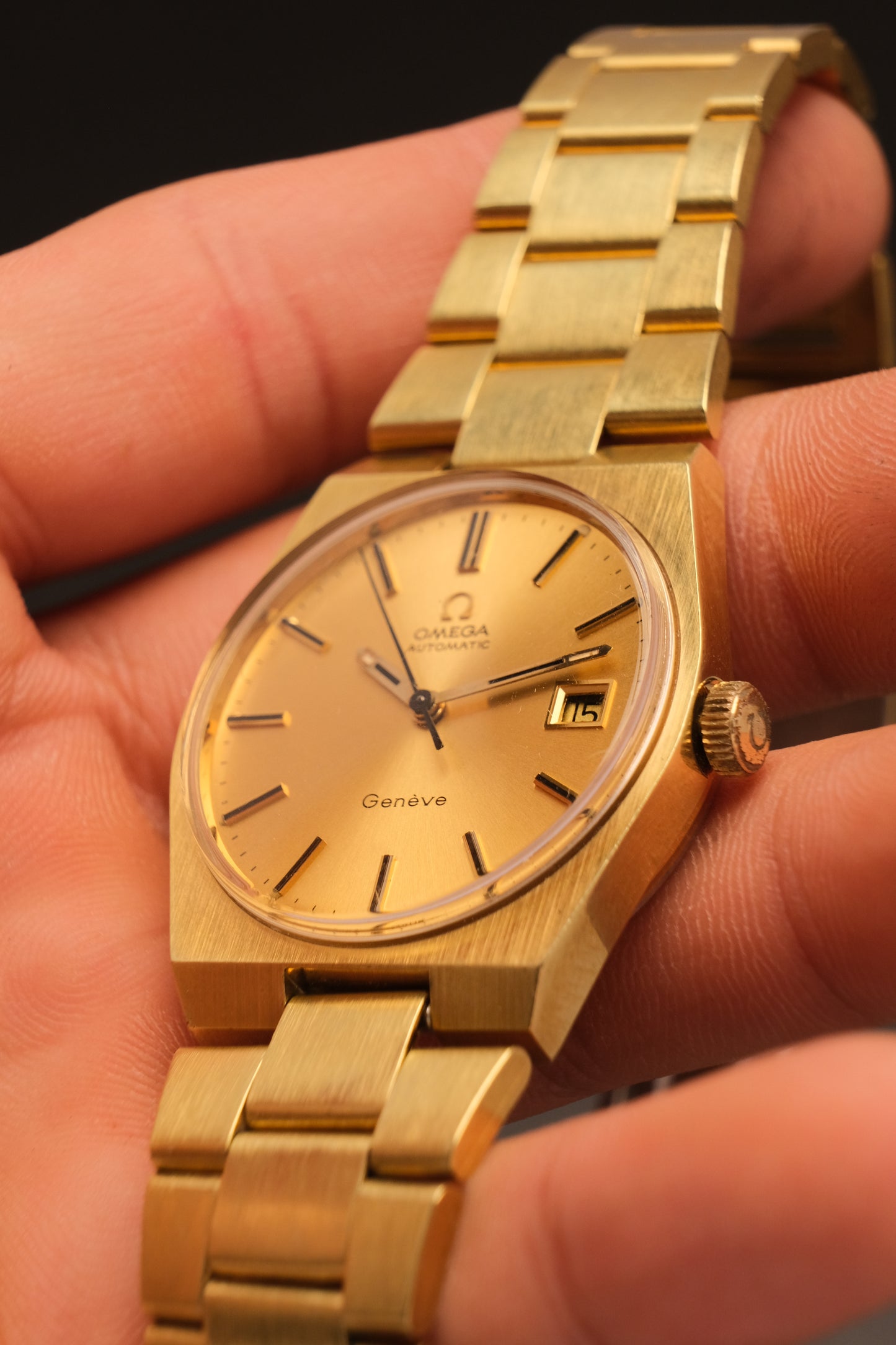 Vintage Omega Genève 166099 Gold Case Gold Bracelet Gold Dial