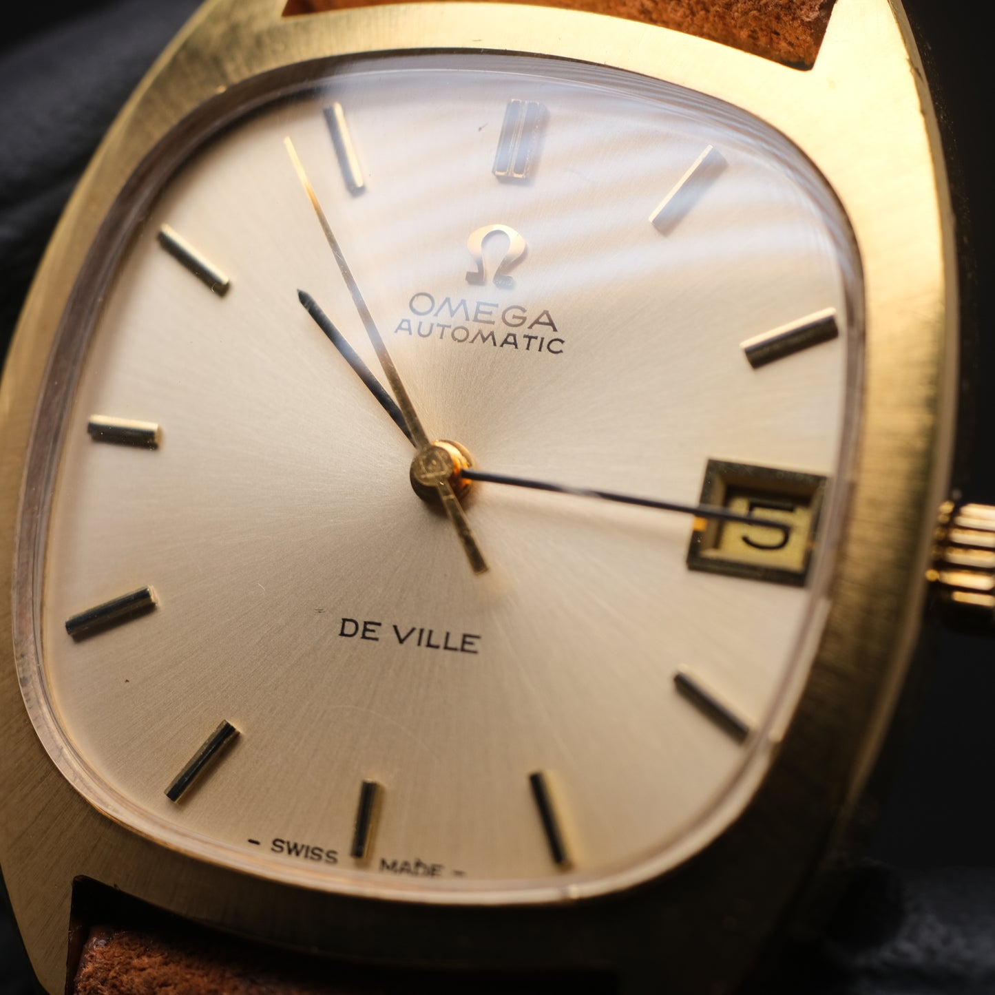 Omega Deville Watch Vintage Manual Men's 32mm Gold Dial Square Swiss Made