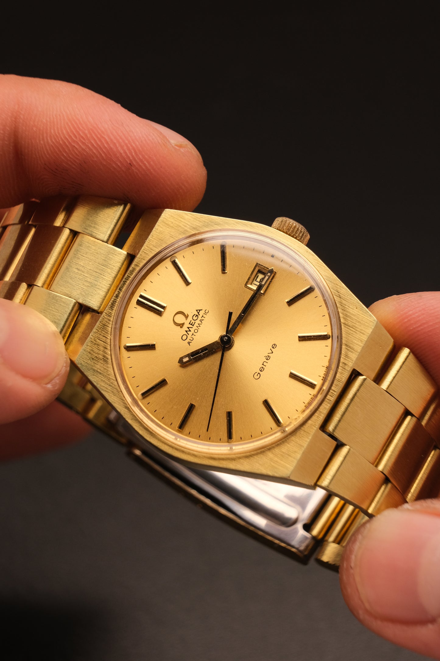 Vintage Omega Genève 166099 Gold Case Gold Bracelet Gold Dial