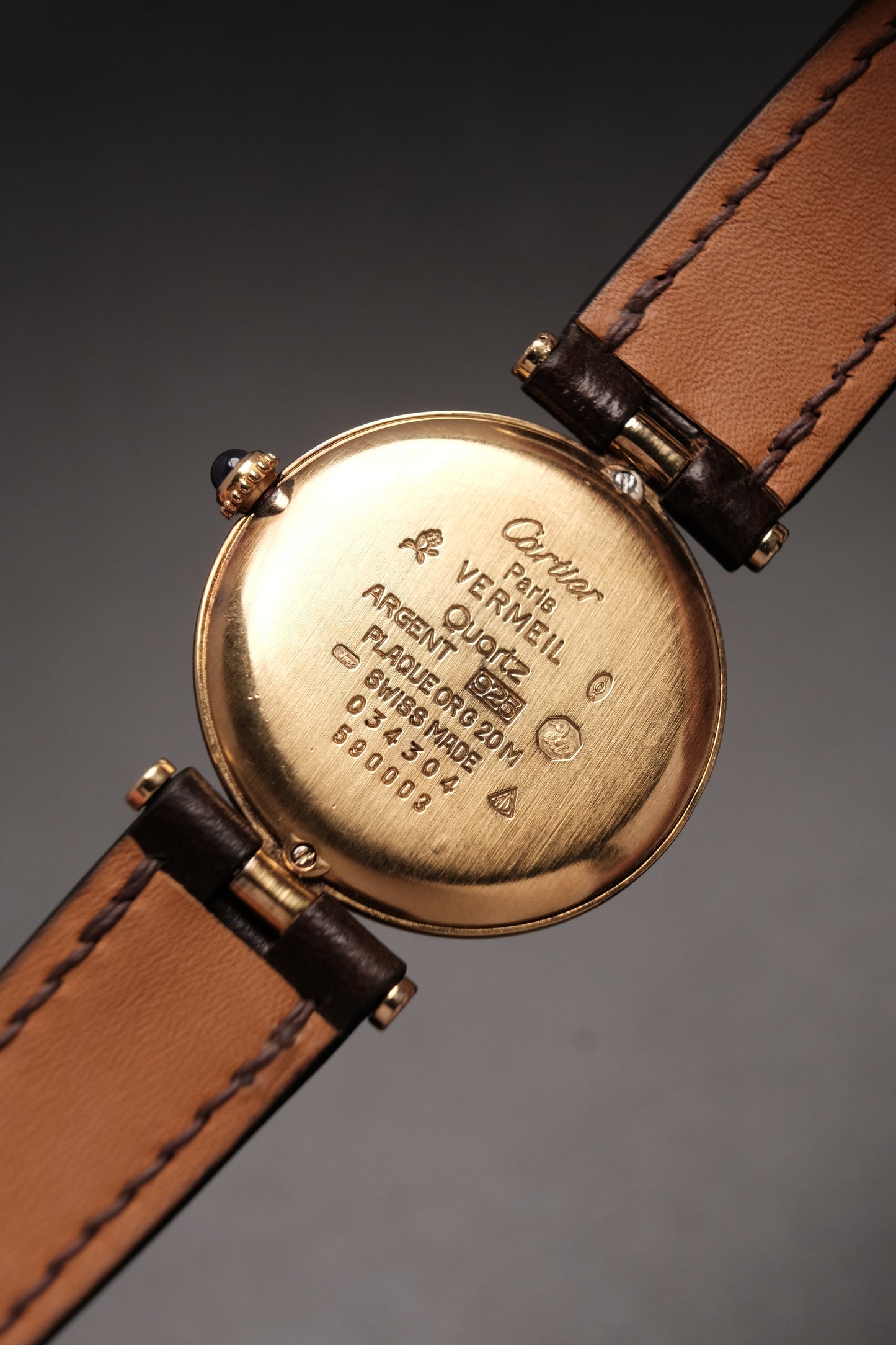 1990 Cartier Must Vandome Gold Plated Leather Quartz Unisex Watch 590003