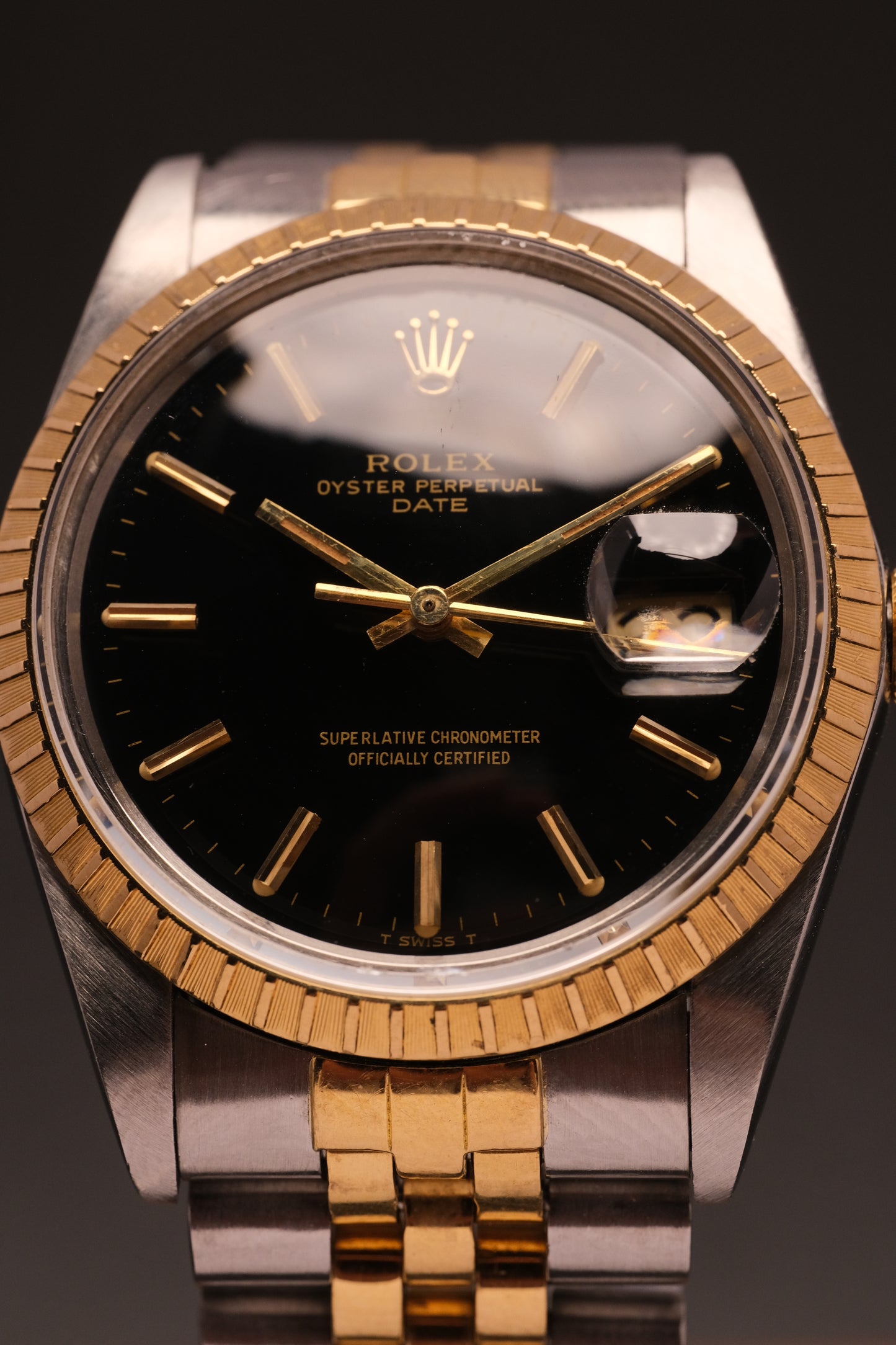 Vintage Rolex Date 34mm  15053 Two Tone Steel 18K Yellow Gold Black Jubilee 1984